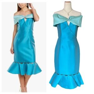 Sachin & Babi Gulmek Teal Midi Off Shoulder Dress